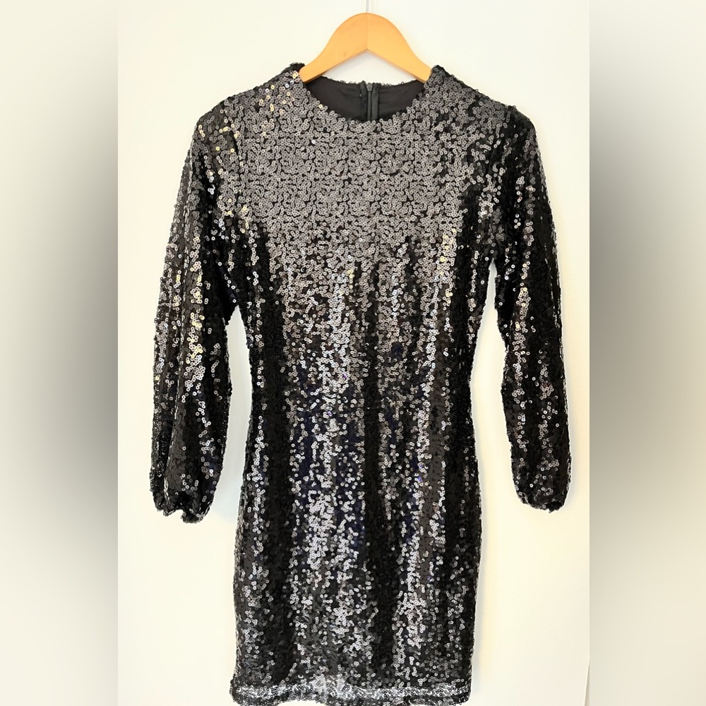 Red Boutique puffy sleeve black sequin mini dress